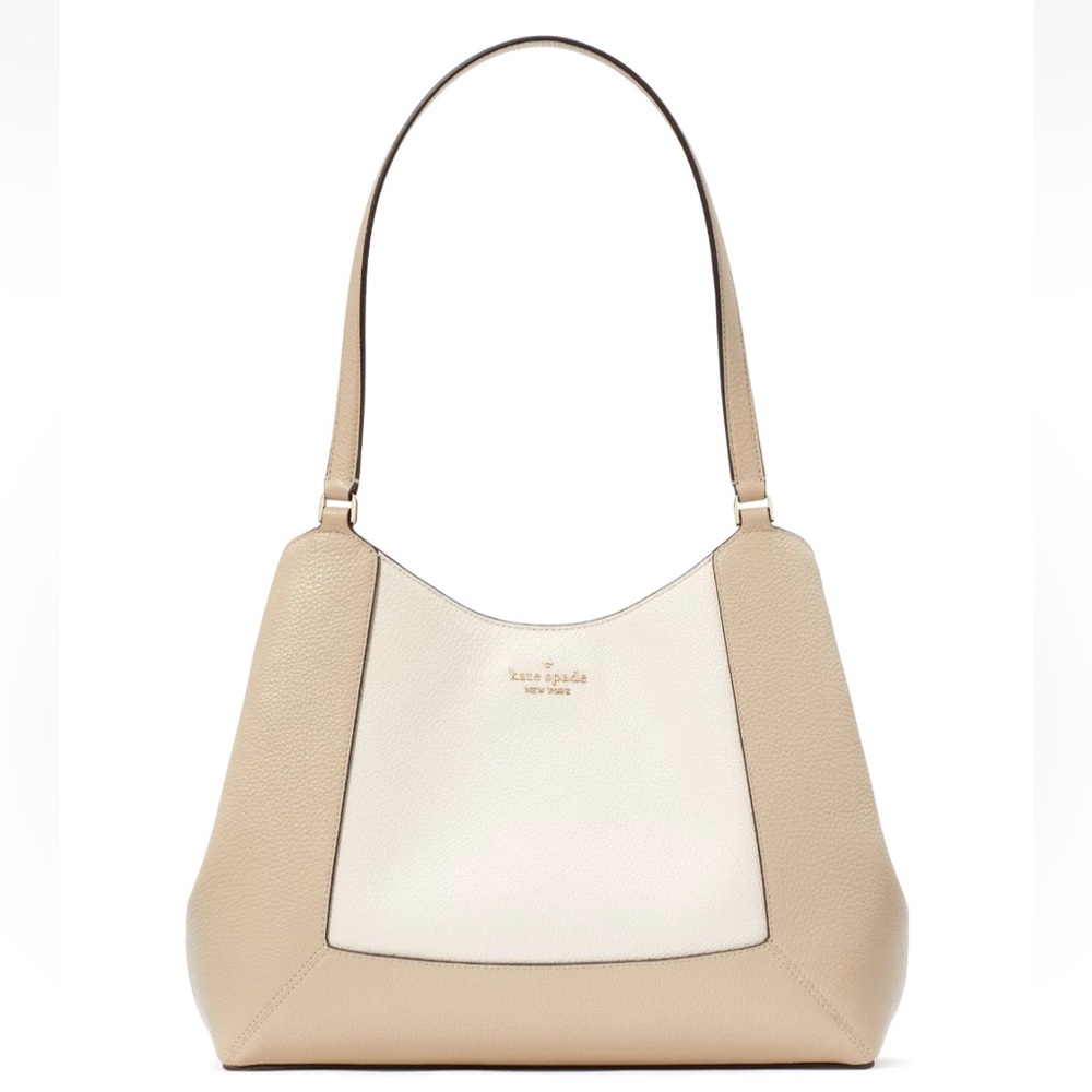 New Kate Spade Lena Colorblock Large Triple Compartment Shoulder Bag Light Sand